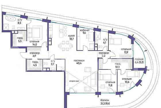 6-комн. квартира, 180.8 м2, 5/19 эт. Москва