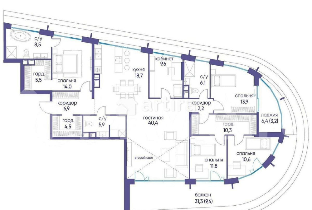 6-комн. квартира, 180.8 м2, 5/19 эт. Москва - изображение 1