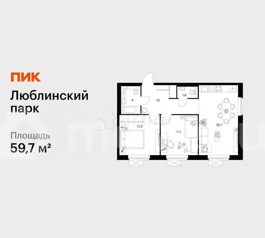 2-комн. квартира, 59.7 м2, 10/25 эт. Москва - изображение 1