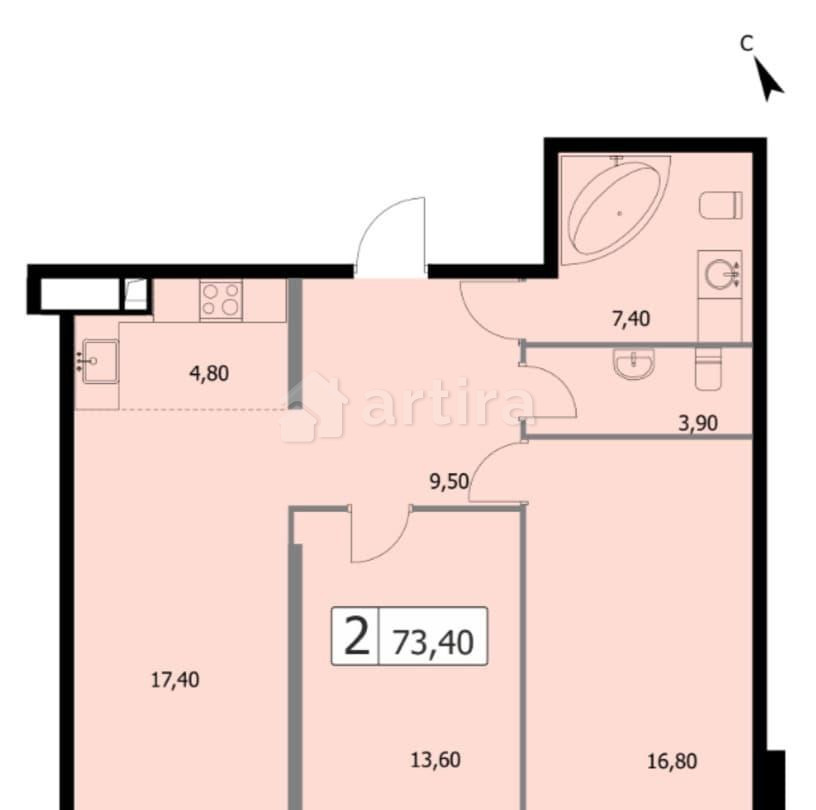 2-комн. квартира, 73.4 м2, 16/19 эт. Москва - изображение 4