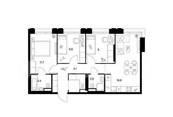 3-комн. квартира, 65.6 м2, 2/29 эт. Москва