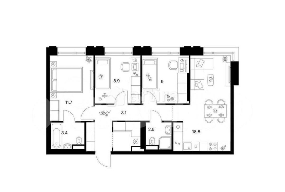 3-комн. квартира, 65.6 м2, 2/29 эт. Москва - изображение 1