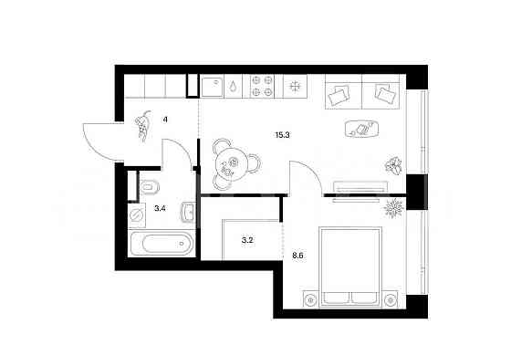 1-комн. квартира, 34.5 м2, 2/27 эт. Москва