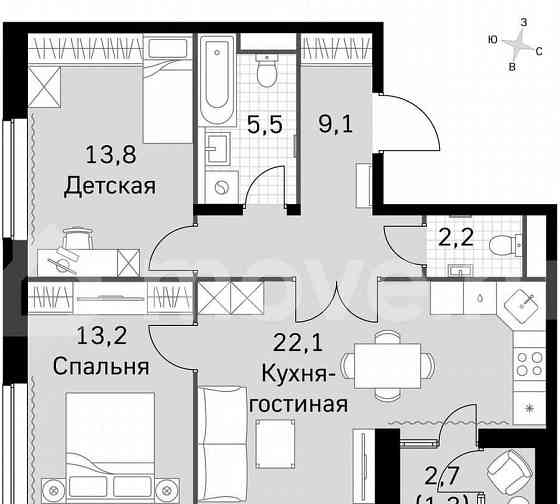 3-комн. квартира, 66.4 м2, 40/43 эт. Москва