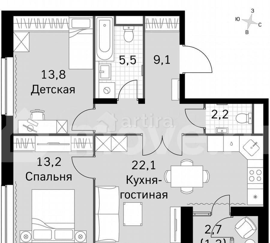 3-комн. квартира, 66.4 м2, 40/43 эт. Москва - изображение 6