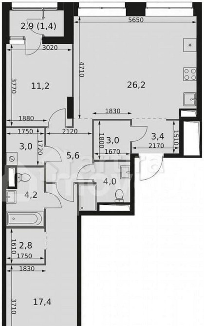 3-комн. квартира, 82.2 м2, 2/44 эт. Москва - изображение 2