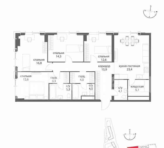 4-комн. квартира, 121.9 м2, 19/38 эт. Москва