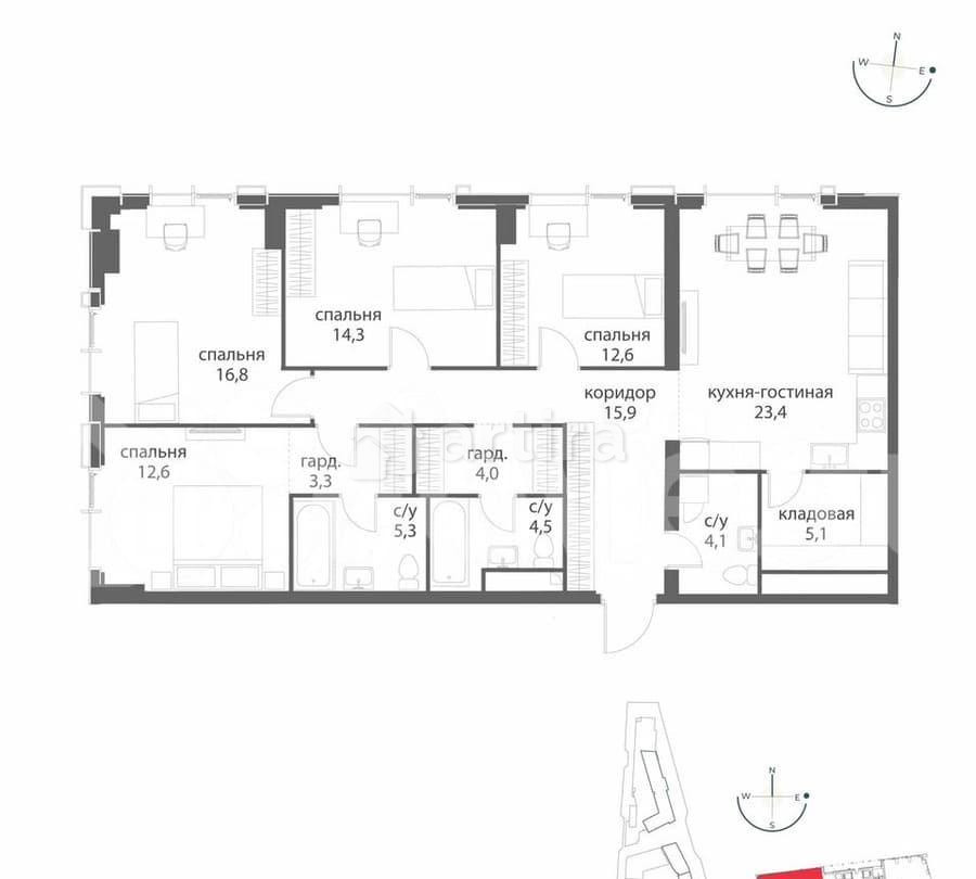 4-комн. квартира, 121.9 м2, 19/38 эт. Москва - изображение 6