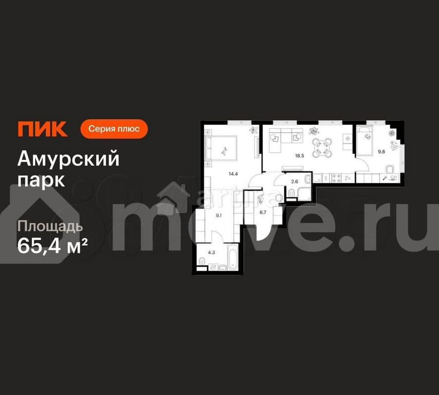 2-комн. квартира, 65.4 м2, 7/27 эт. Москва - изображение 1