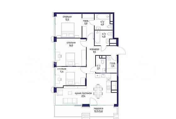 3-комн. квартира, 103.2 м2, 20/24 эт. Москва