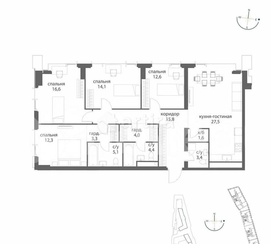 4-комн. квартира, 120.7 м2, 7/38 эт. Москва - изображение 5