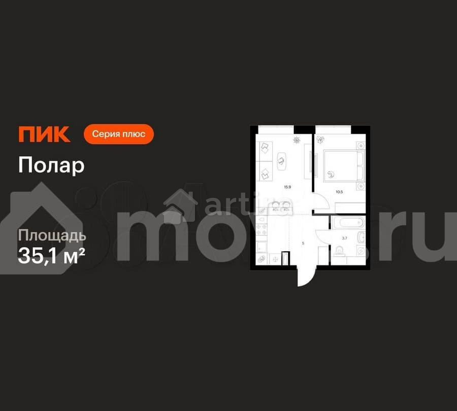 1-комн. квартира, 35.1 м2, 26/62 эт. Москва - изображение 1