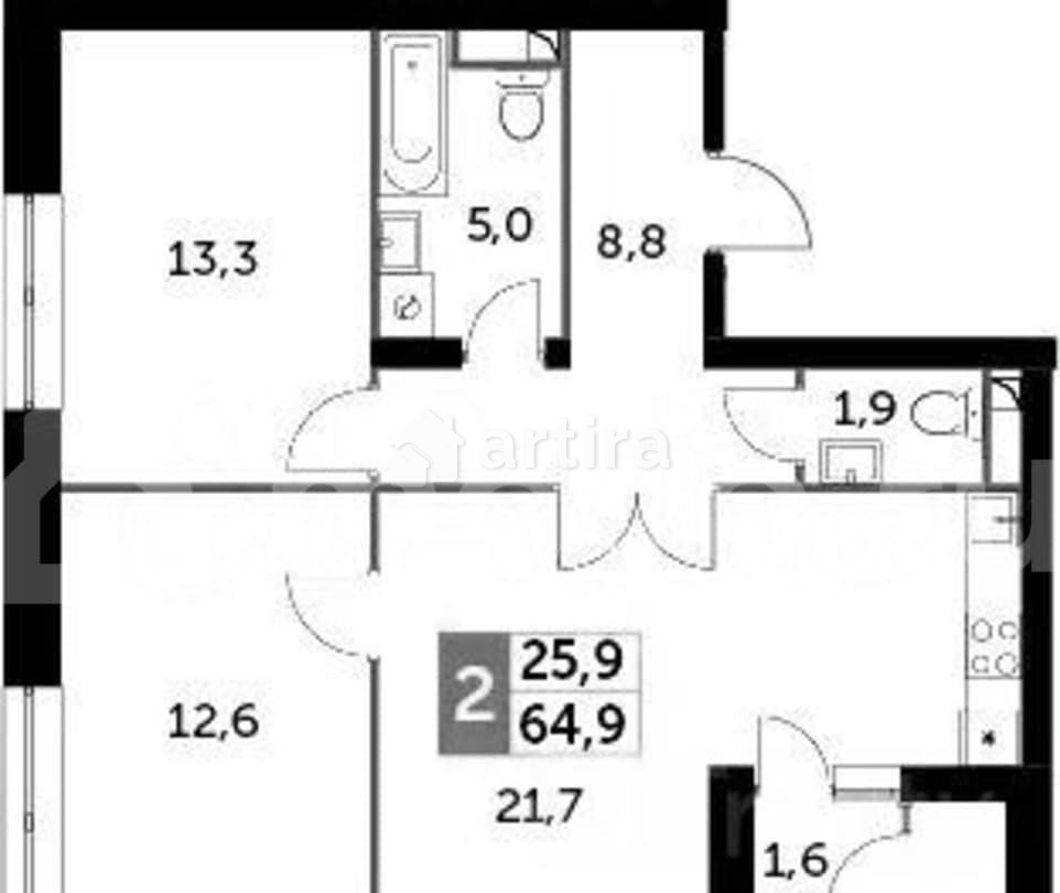 2-комн. квартира, 64.9 м2, 36/48 эт. Москва - изображение 7
