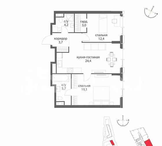 2-комн. квартира, 72.5 м2, 14/38 эт. Москва