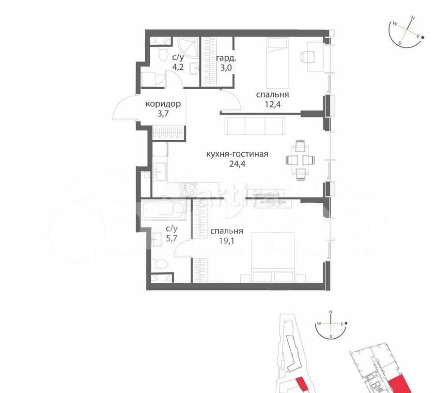 2-комн. квартира, 72.5 м2, 14/38 эт. Москва - изображение 2