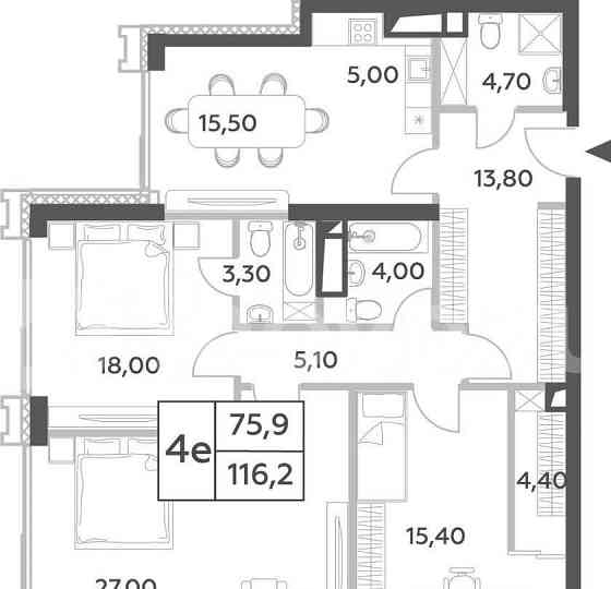 4-комн. пентхаус, 116.2 м2, 27/52 эт. Москва