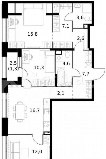 3-комн. квартира, 83.8 м2, 2/25 эт. Москва - изображение 7