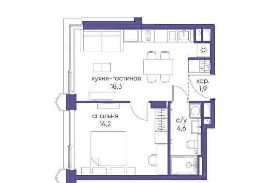 1-комн. квартира, 39.02 м2, 3/19 эт. Москва