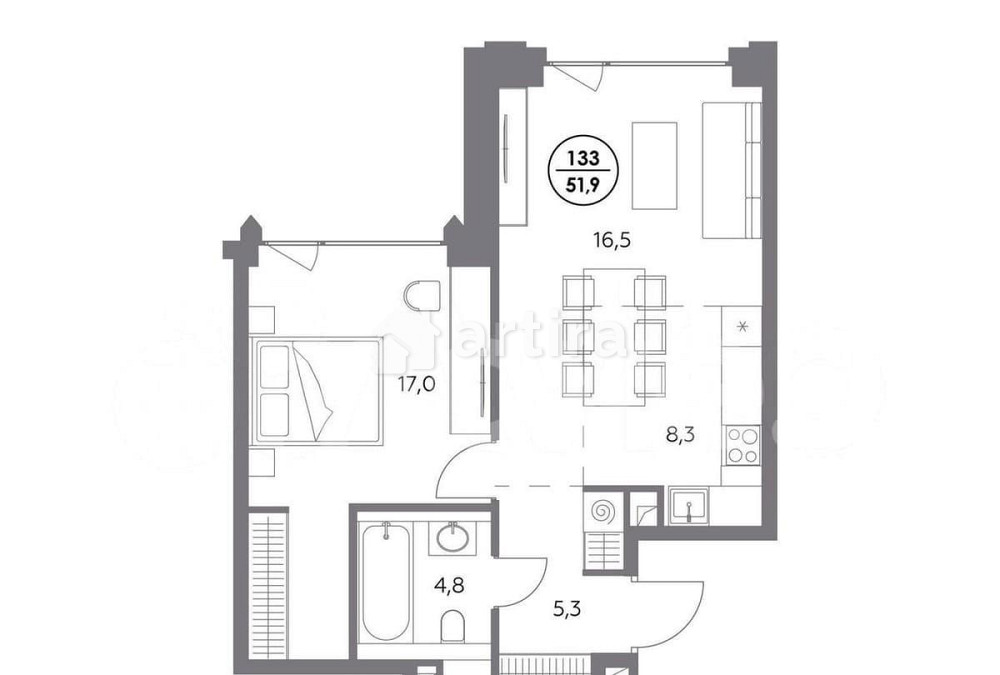 1-комн. пентхаус, 51.9 м2, 2/7 эт. Москва - изображение 1