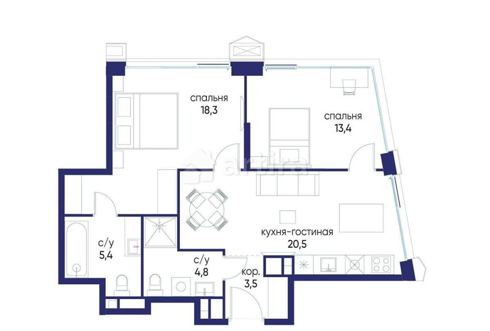 2-комн. квартира, 65.92 м2, 13/24 эт. Москва - изображение 2