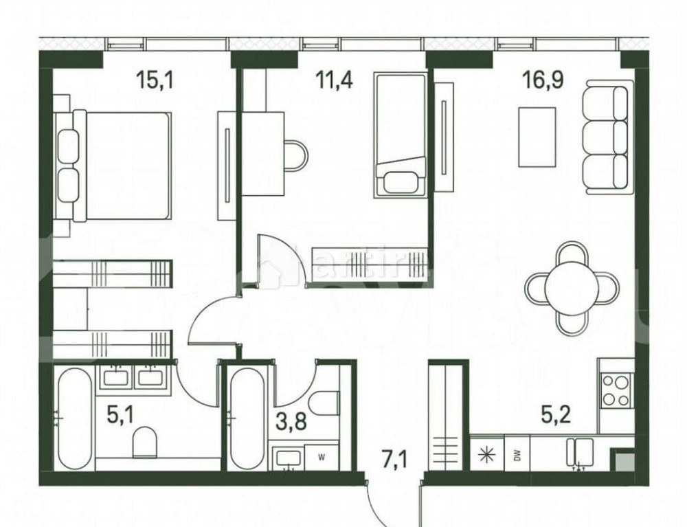 3-комн. квартира, 64.6 м2, 25/30 эт. Москва - изображение 3
