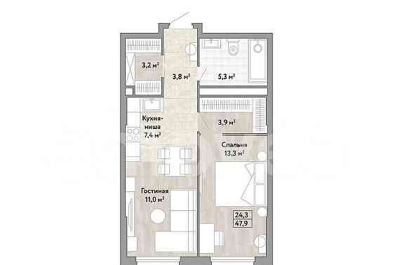 1-комн. квартира, 47.9 м2, 10/17 эт. Москва