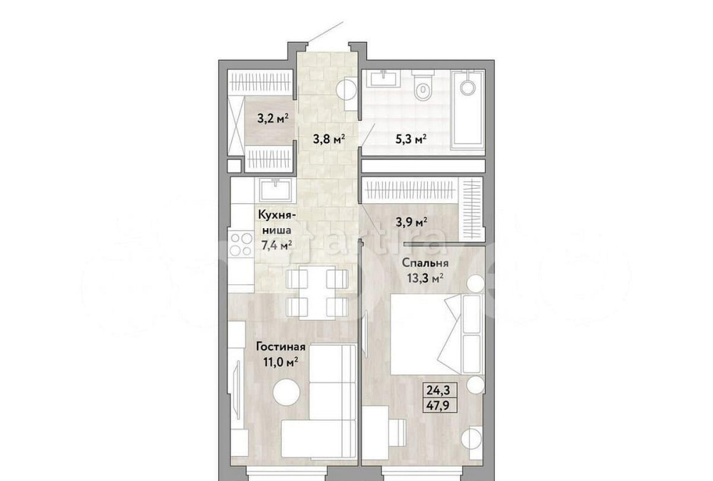 1-комн. квартира, 47.9 м2, 10/17 эт. Москва - изображение 1