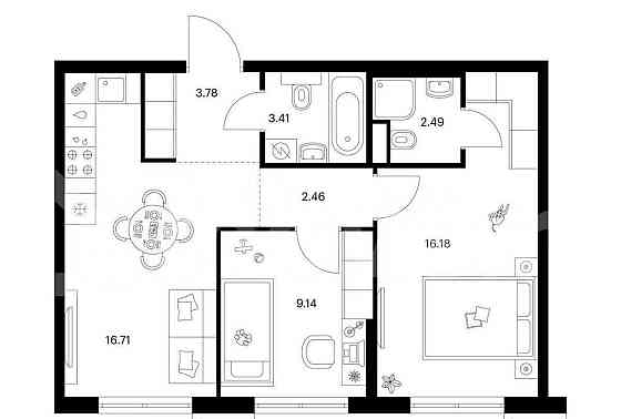 2-комн. квартира, 54.2 м2, 27/32 эт. Москва