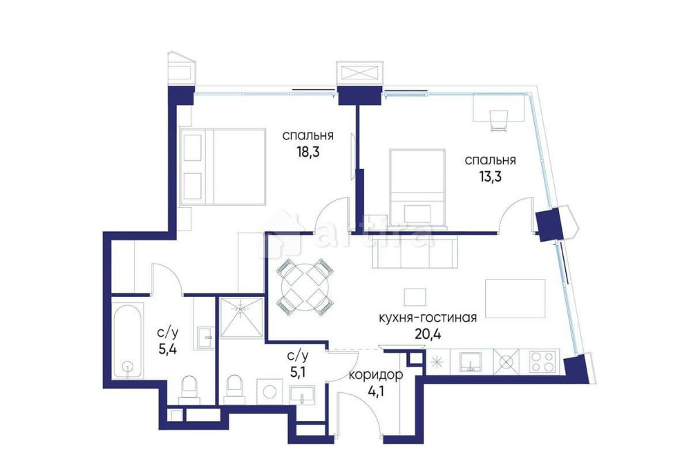 2-комн. квартира, 66.62 м2, 2/24 эт. Москва - изображение 1