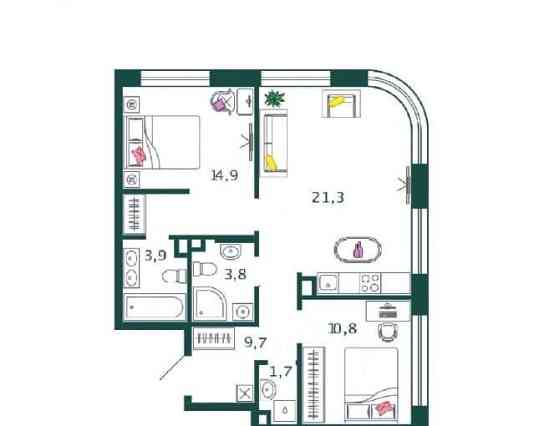 2-комн. квартира, 66.1 м2, 3/17 эт. Москва