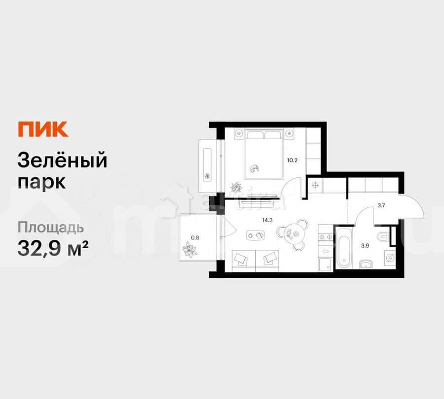 1-комн. квартира, 32.9 м2, 4/13 эт. Зеленоград - изображение 1