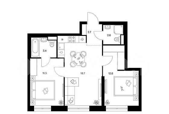 2-комн. квартира, 51.5 м2, 15/38 эт. Москва