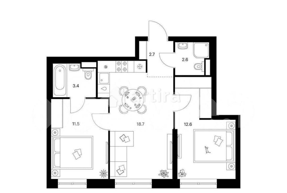 2-комн. квартира, 51.5 м2, 15/38 эт. Москва - изображение 1