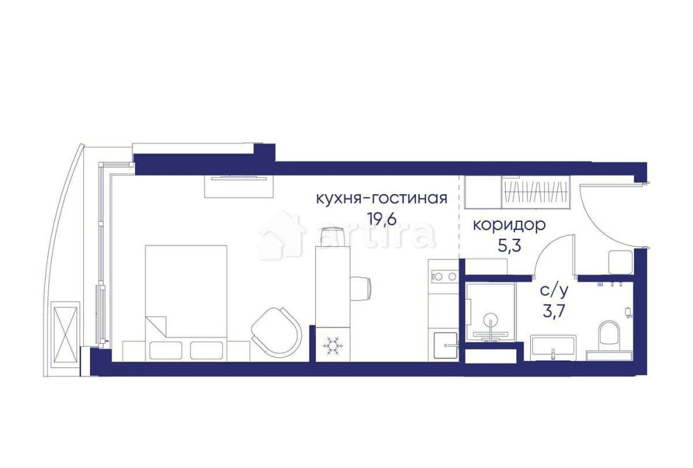 Студия, 28.62 м2, 2/19 эт. Москва - изображение 2