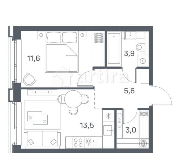 2-комн. квартира, 38 м2, 15/29 эт. Москва - изображение 12