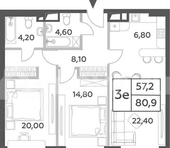 3-комн. пентхаус, 80.9 м2, 32/52 эт. Москва