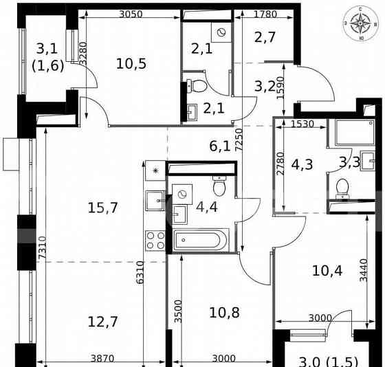4-комн. квартира, 91.4 м2, 19/25 эт. Москва