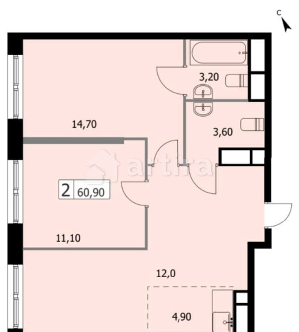 2-комн. квартира, 60.9 м2, 13/19 эт. Москва - изображение 17