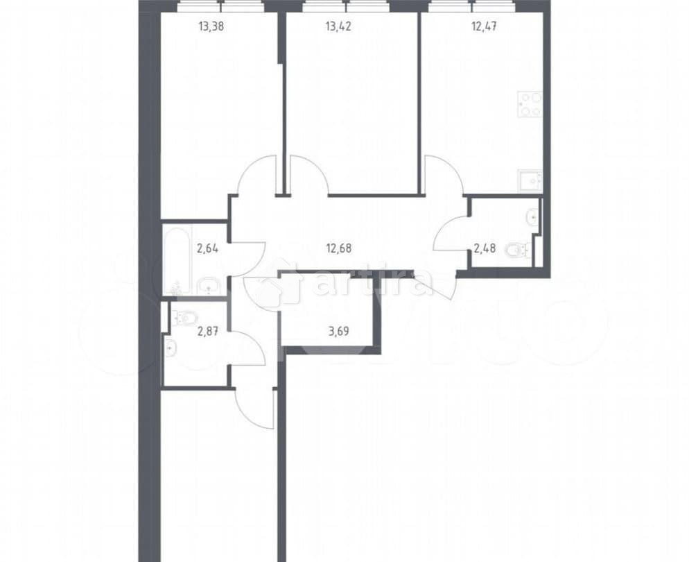3-комн. квартира, 78.3 м2, 9/12 эт. Москва - изображение 7