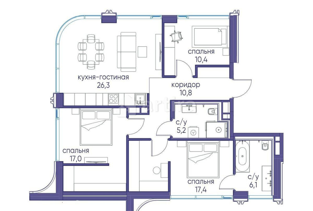 3-комн. квартира, 93.22 м2, 9/13 эт. Москва - изображение 1
