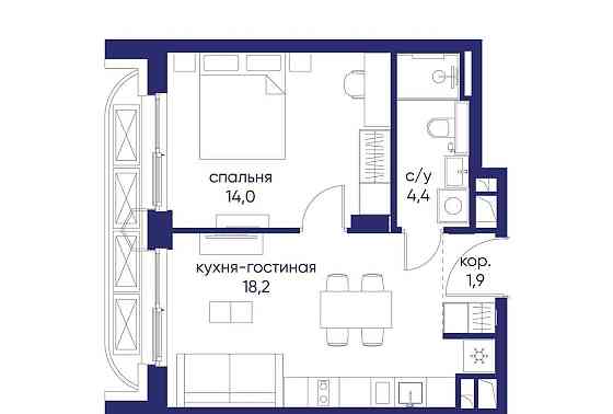 1-комн. квартира, 38.52 м2, 5/19 эт. Москва