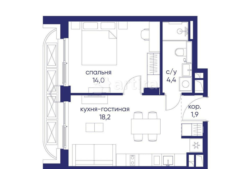 1-комн. квартира, 38.52 м2, 5/19 эт. Москва - изображение 1