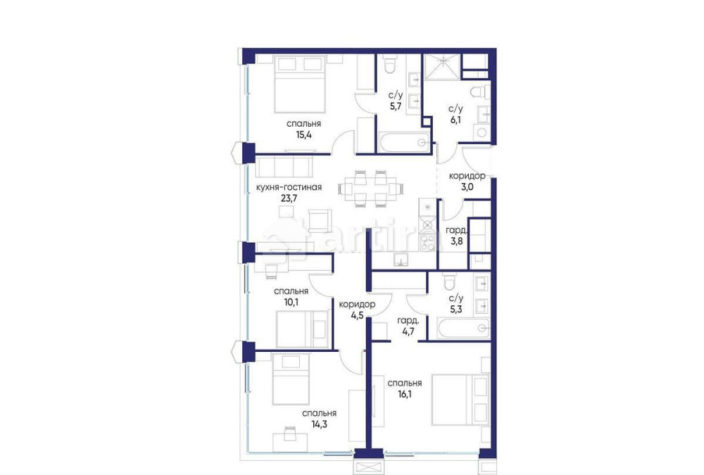 4-комн. квартира, 112.72 м2, 8/24 эт. Москва - изображение 17