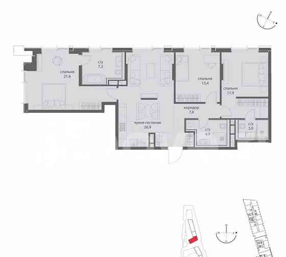 3-комн. квартира, 102.7 м2, 6/50 эт. Москва