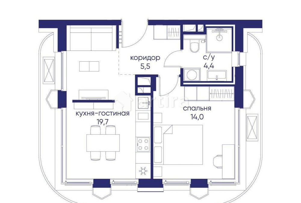 1-комн. квартира, 43.62 м2, 2/12 эт. Москва - изображение 17