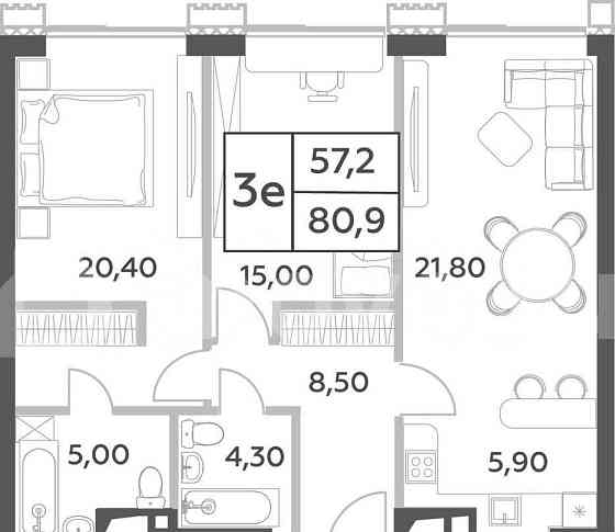 3-комн. пентхаус, 80.9 м2, 44/52 эт. Москва
