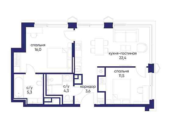 2-комн. квартира, 63.12 м2, 10/19 эт. Москва