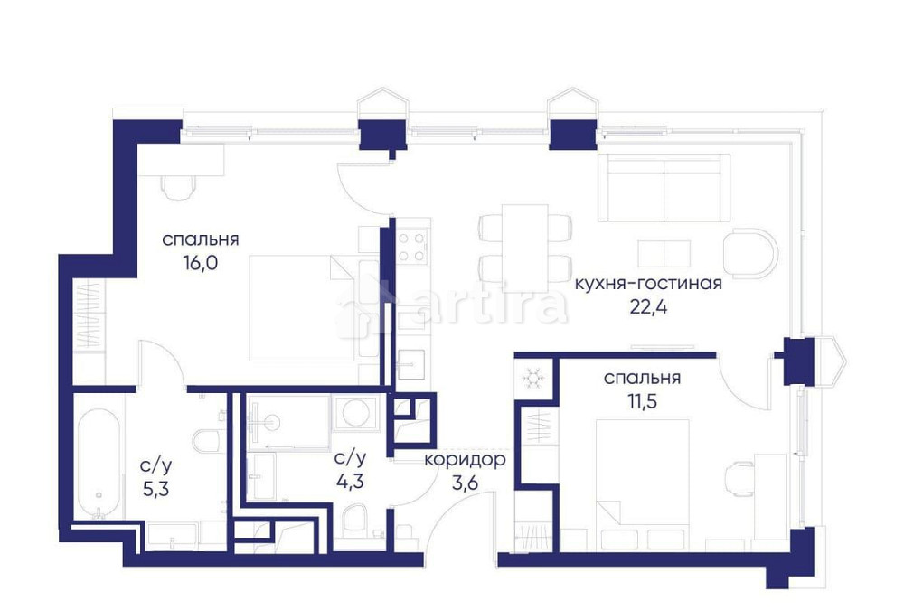 2-комн. квартира, 63.12 м2, 10/19 эт. Москва - изображение 1