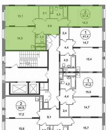 2-комн. квартира, 67.4 м2, 10/17 эт. Москва