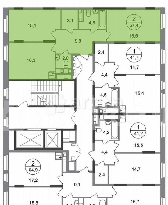 2-комн. квартира, 67.4 м2, 10/17 эт. Москва - изображение 2